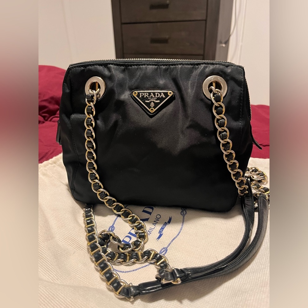 Authentic Prada nylon shoulder gold chain